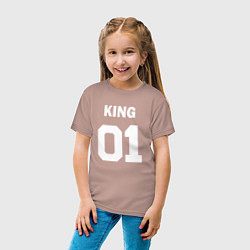 Футболка хлопковая детская Футбольная надпись 01 король, цвет: пыльно-розовый — фото 2