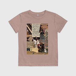 Футболка хлопковая детская Музыка коллаж ноты, цвет: пыльно-розовый