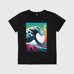 Футболка хлопковая детская Japanese wave - ai art, цвет: черный
