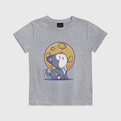 Футболка хлопковая детская Волченок и луна, цвет: меланж