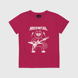 Футболка хлопковая детская Meowtal кот металлист с гитарой, цвет: маджента