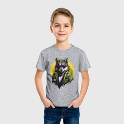 Футболка хлопковая детская Брутальный волк в стиле гранж, цвет: меланж — фото 2