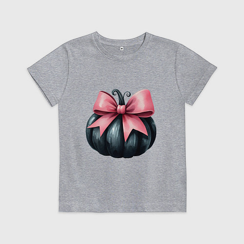 Детская футболка Черная тыква с розовым бантом - Хэллоуин / Меланж – фото 1