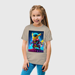 Футболка хлопковая детская Cyberpunk - terrible Pikachu with claws, цвет: миндальный — фото 2
