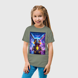 Футболка хлопковая детская Cyber Pikachu - metal style neon glow, цвет: авокадо — фото 2