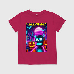 Футболка хлопковая детская Minecraft and halloween- vaporwave, цвет: маджента