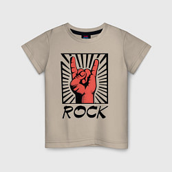 Футболка хлопковая детская Rock - жест коза, цвет: миндальный