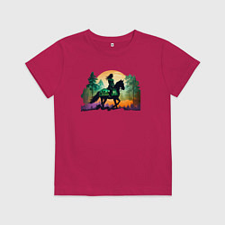 Футболка хлопковая детская Девушка на лошади, цвет: маджента