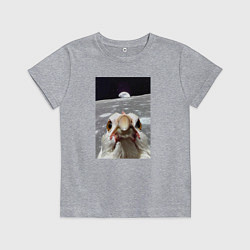 Футболка хлопковая детская Курица селфи на луне, цвет: меланж