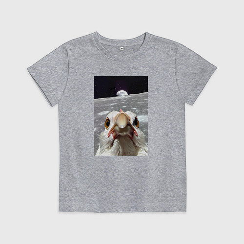 Детская футболка Курица селфи на луне / Меланж – фото 1