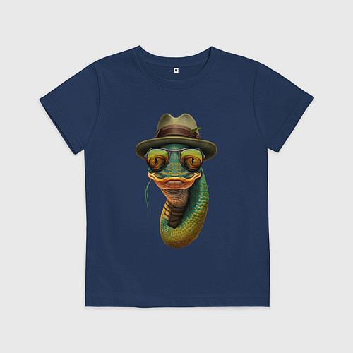 Детская футболка Змея в шляпе / Тёмно-синий – фото 1