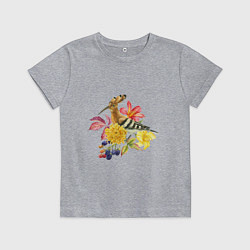 Футболка хлопковая детская Осенний букет и птица удод, цвет: меланж