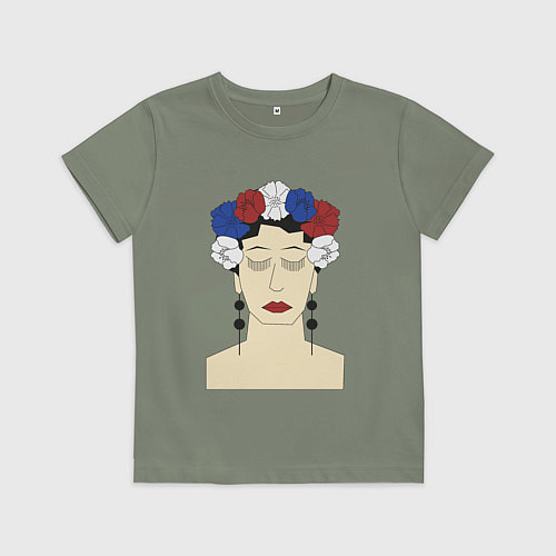 Детская футболка Женский портрет: девушка в венке триколор / Авокадо – фото 1
