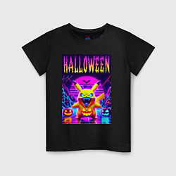 Футболка хлопковая детская Pikachu - halloween vaporwave, цвет: черный