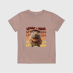 Футболка хлопковая детская Spooky vibes - жуткий вайб, цвет: пыльно-розовый