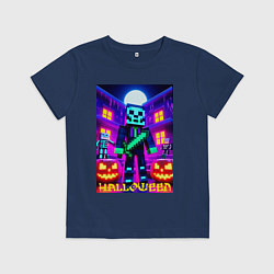 Футболка хлопковая детская Halloween and Minecraft - neon collaboration, цвет: тёмно-синий