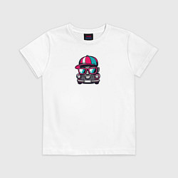 Футболка хлопковая детская Крутая тачка рэпер в очках - Прикол, цвет: белый