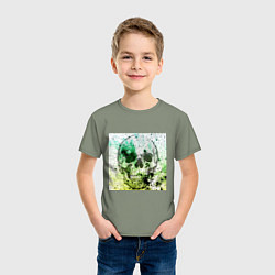 Футболка хлопковая детская Череп черный краски, цвет: авокадо — фото 2