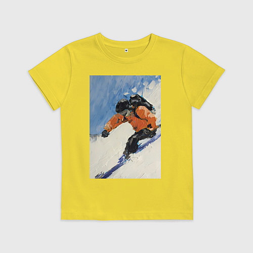 Детская футболка Горнолыжный спорт спуск - живопись маслом / Желтый – фото 1