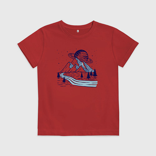 Детская футболка Сатурн и горы / Красный – фото 1