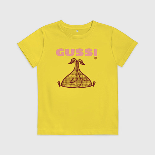 Детская футболка Гусси - два гуся - в клетку / Желтый – фото 1