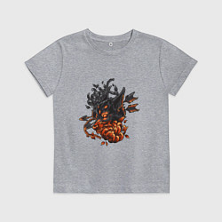 Футболка хлопковая детская Волк с цветком, цвет: меланж