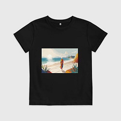 Детская футболка Летний пейзаж с женщиной на пляже