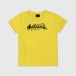 Футболка хлопковая детская Halloween - надпись, цвет: желтый
