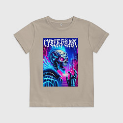 Футболка хлопковая детская Neon punk skeleton - ai art fantasy, цвет: миндальный