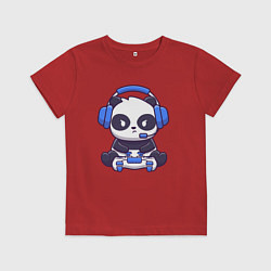 Футболка хлопковая детская Панда с джойстиком, цвет: красный