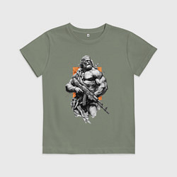 Футболка хлопковая детская Античный воин с АК-47, цвет: авокадо