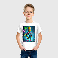Футболка хлопковая детская Барт Симпсон со скейтбордом под проливным дождём -, цвет: белый — фото 2