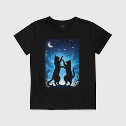 Футболка хлопковая детская Танцующие коты под звёздным небом, цвет: черный