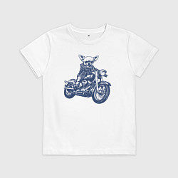 Футболка хлопковая детская Чихуахуа байкер на мотоцикле, цвет: белый