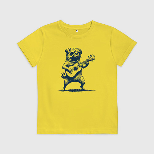 Детская футболка Мопс с гитарой укулеле / Желтый – фото 1