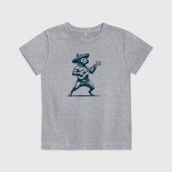 Футболка хлопковая детская Питбуль играет на гитаре укулеле мексиканской, цвет: меланж