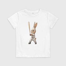 Футболка хлопковая детская Заяц спортсмен, цвет: белый