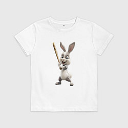 Футболка хлопковая детская Заяц спортивный, цвет: белый