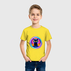 Футболка хлопковая детская Кот неоновый с тыквами, цвет: желтый — фото 2