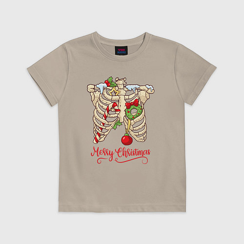 Детская футболка Merry Christmas - skeleton / Миндальный – фото 1