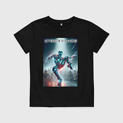 Футболка хлопковая детская Кибер танцор - неоновое свечение, цвет: черный