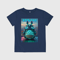 Футболка хлопковая детская Cyber Totoro - neon glow fantasy, цвет: тёмно-синий