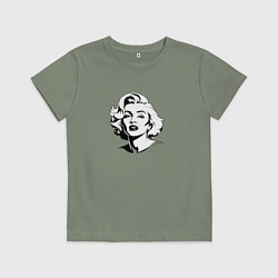 Футболка хлопковая детская Мэрилин Монро в черно белом цвете, цвет: авокадо
