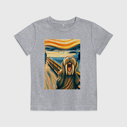 Футболка хлопковая детская Морж кричит на картине Эдварда Мунка - мем искусст, цвет: меланж