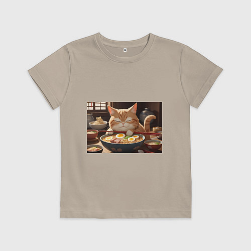 Детская футболка Кот обожает рамен / Миндальный – фото 1