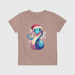 Футболка хлопковая детская Синяя змея с снежинками, цвет: пыльно-розовый