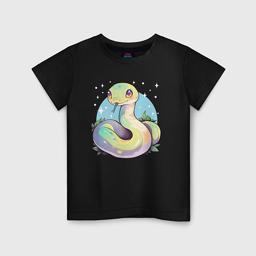 Детская футболка Милая зелёная змейка / Черный – фото 1