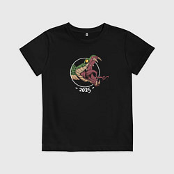 Футболка хлопковая детская Зелёная змея символ 2025 года, цвет: черный