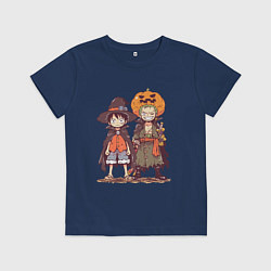Футболка хлопковая детская Luffy и Zoro в хэлуинском костюме, цвет: тёмно-синий