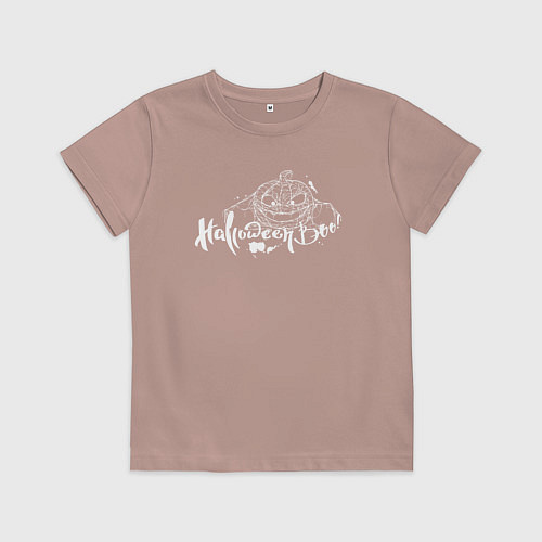 Детская футболка Halloween - тыква, паутина / Пыльно-розовый – фото 1